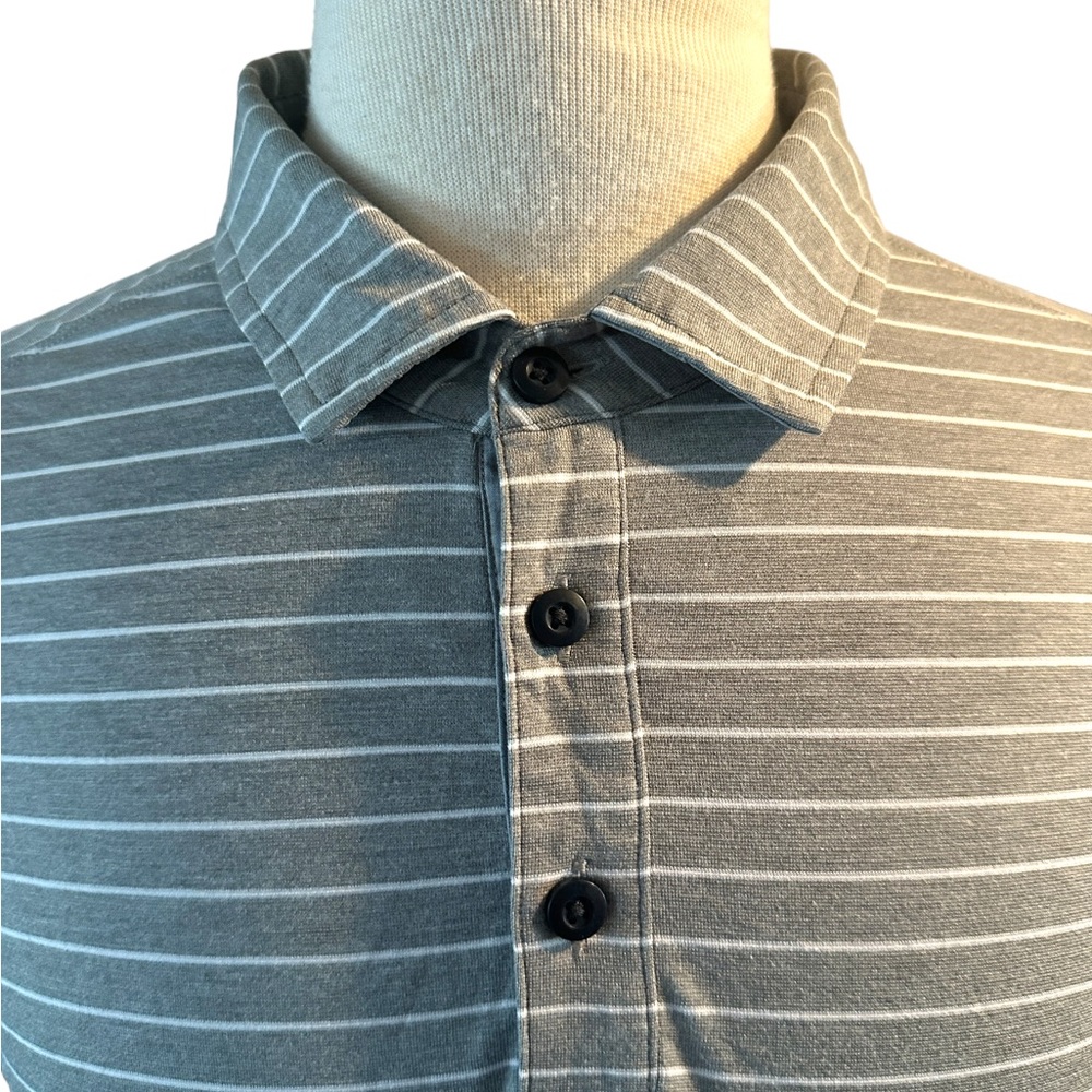 Lululemon Evolution Polo Shirt Mens M Gray Striped Stretch Logo Short Sleeve - Picture 4 of 8